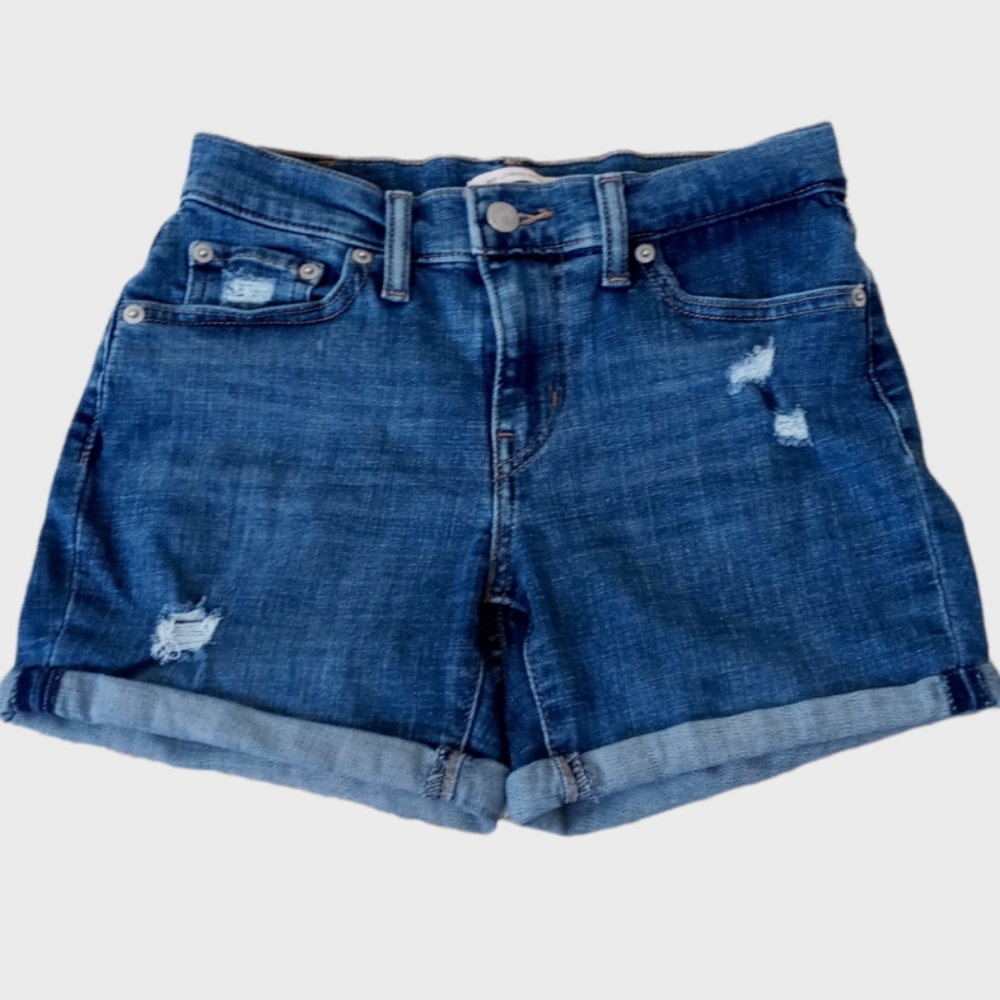 Levi Strauss Mid Length Stretch Denim Semi Distressed Shorts Size 25